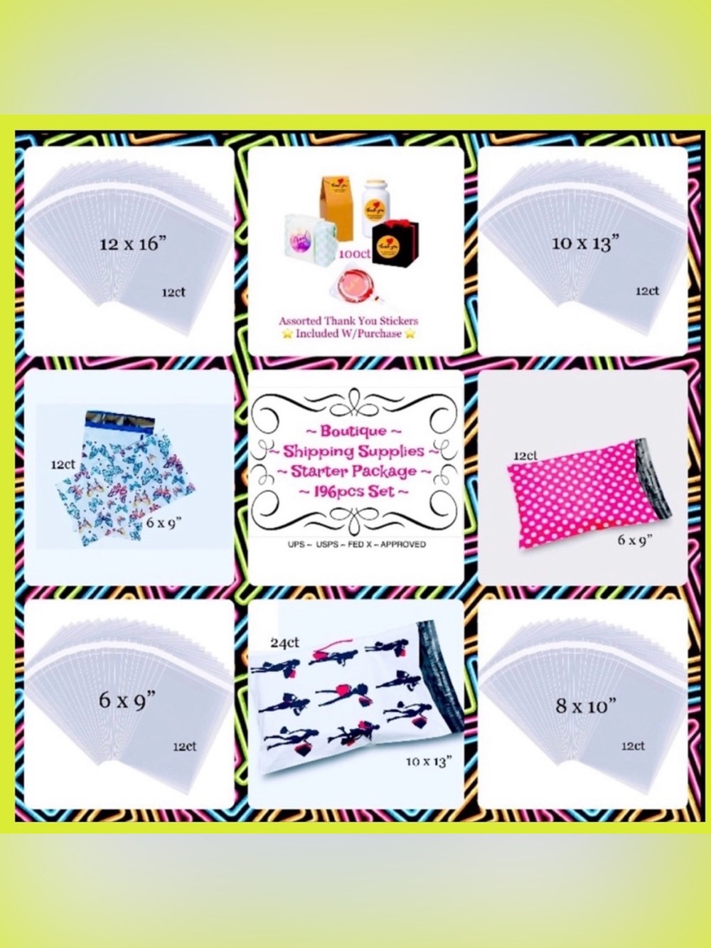 Boutique Shipping Cello~Poly Bag’s Bundle 196pc starter package⭐️100~Stickers 🆕